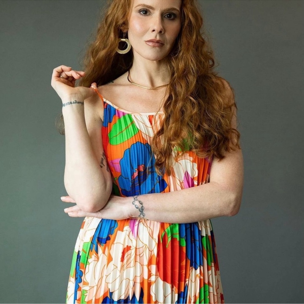 Sam Edelman Floral Plisse Pleated Midi Dress - Picture 2 of 6